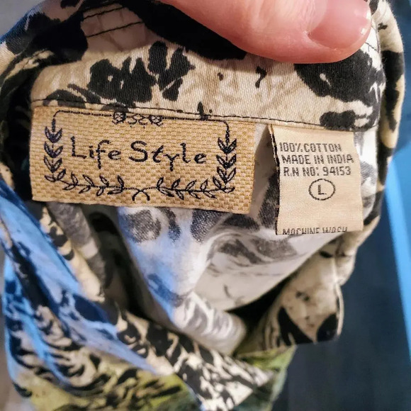 Life Style Women's Floral Blazer Blue White Green Size Large Long Sleeve V-Neck - Picture 8 of 14